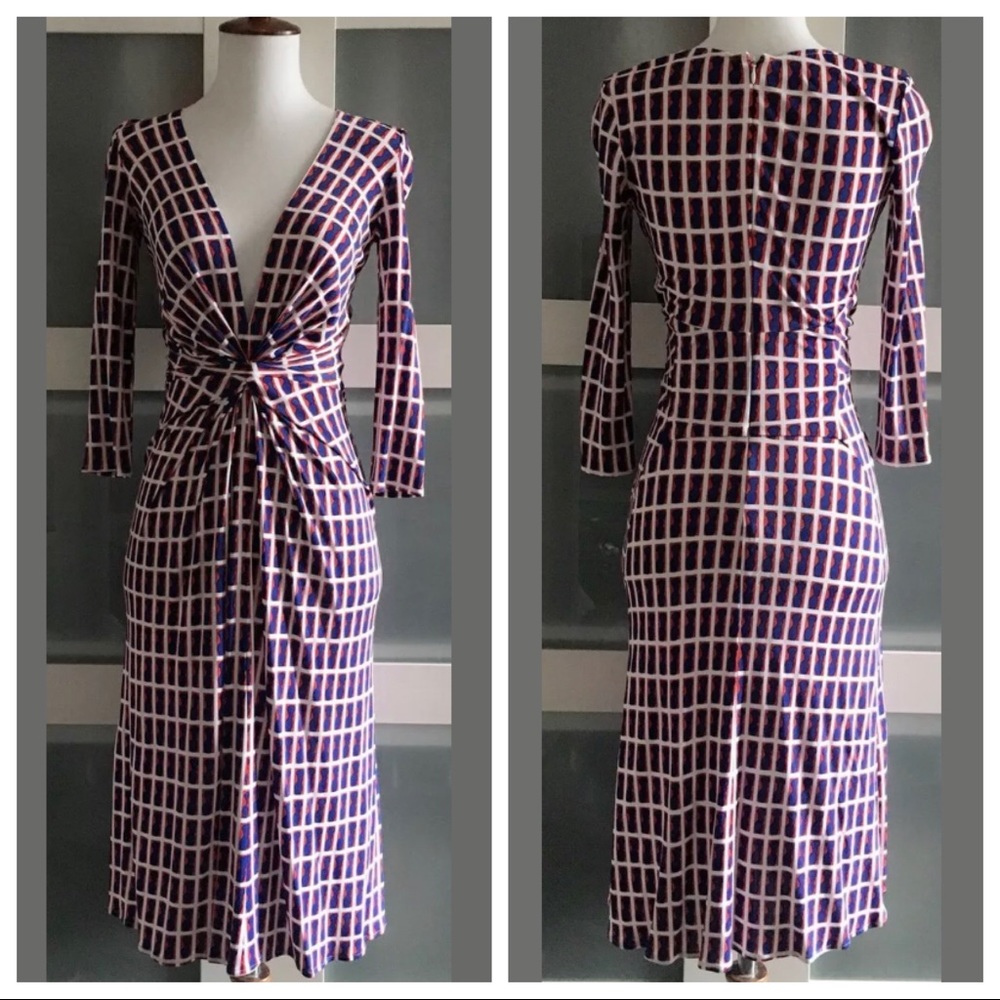 Issa London Plunge Neckline Gathered Print Silhouette Dress